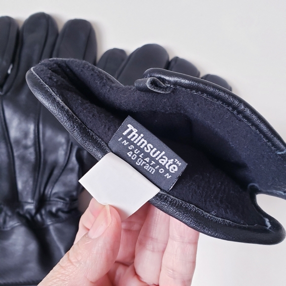 Mens Black Thinsulate Leather Gloves - Picture 7 of 9